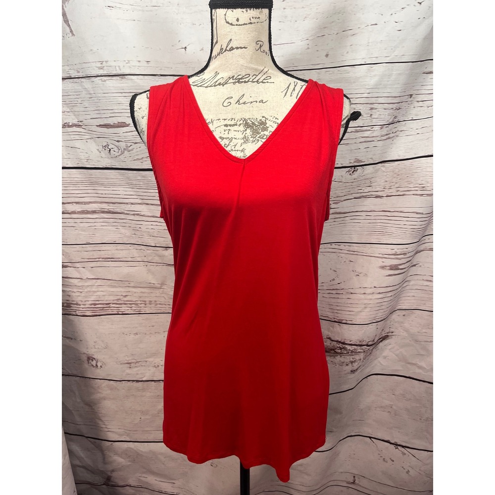 Agnes & Dora Red Sleeveless V-Neck Tunic Top XXL Made in USA Rayon Modal Blend